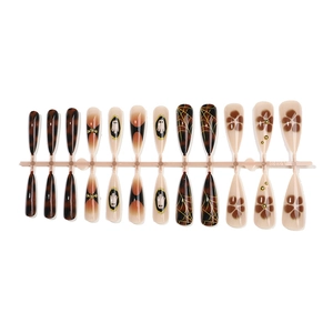 French water drop press-on nails with Halloween ghost and spider web designs, 24 pieces