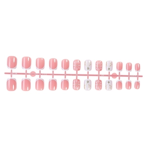 Christmas press-on nail kit with pink French tips, golden snowflakes and deer patterns
