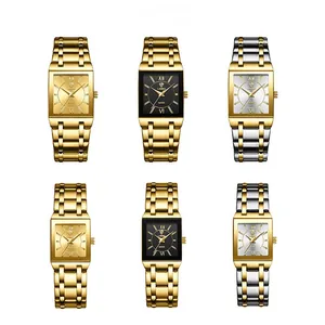 Liebig square quartz watches with stainless steel bands in six assorted metallic colors