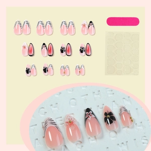 Handmade leopard print french press-on nails set with 3D flower and leopard pattern