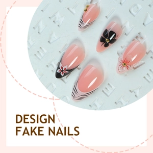 Handmade leopard French press-on nails with 3D floral accents and zebra patterns