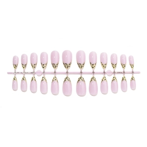 Lot de 24 faux ongles français à motif léopard avec un design rose et marron