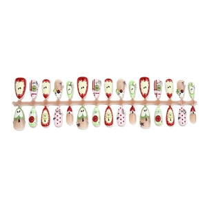 Set di unghie finte 3D frutta rossa con motivi mela, perline e strass per donne