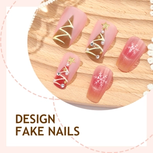 3D Christmas press-on nails with cat-eye effect, handmade 3D tree and snowflake designs