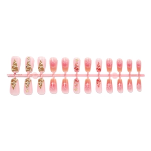 Pink gradient 3D Christmas press-on nails with glitter trees and snowflake patterns