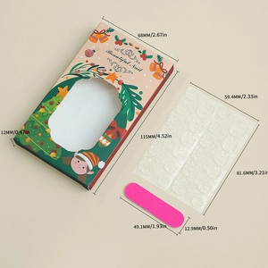 Christmas themed nail packaging box set with double-sided adhesive tabs and pink nail file