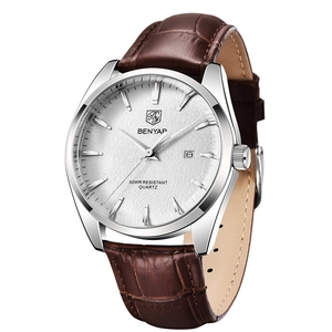 Montre Quartz Pour Homme Boîtier En Acier Inoxydable Bracelet En Cuir Affichage Date Étanche Affaires Sport Mode