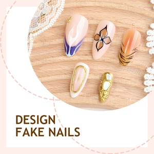 3D luxury almond press-on nails with gold leopard, purple flame, and floral patterns