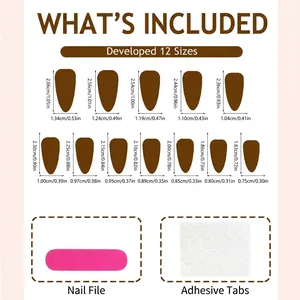DIY press-on nail kit size chart with 12 sizes of red and black vintage almond nails