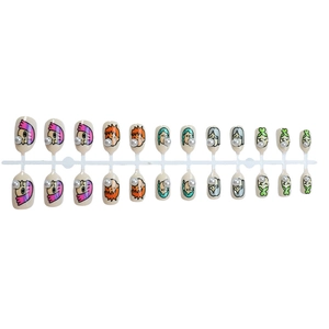 Faux ongles mignons blanc crème avec perles 3D et motifs de personnages cartoon