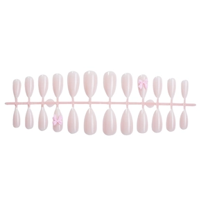 Pink gradient press-on nails set with 3D bows minimalist sweet style 24 pieces