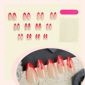 Halloween blood drip french almond press-on nail kit with 24 pcs and tools
