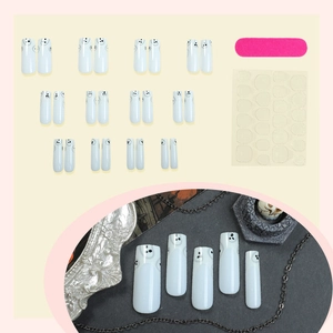 Halloween white French ghost face press-on nails set with long square tips and tool kit