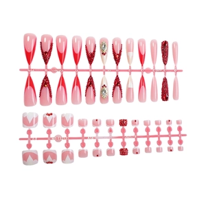 Set de faux ongles longs stiletto rouges avec strass pour mains et pieds de luxe