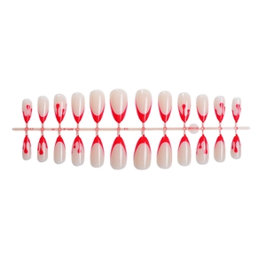 Halloween blood drip french almond press-on nails set with red and white glossy finish