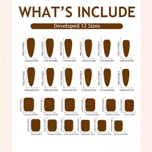 Tableau des tailles pour faux ongles stiletto longs avec 12 tailles et mesures