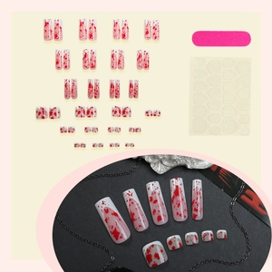 Halloween blood splatter press-on nails set with 24 pieces long square fake nails