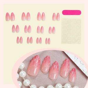 Pink blush gradient 3D press-on nails with 3D shell texture and full tool kit