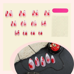 Halloween blood splatter almond press-on nails set with glue and file accessories
