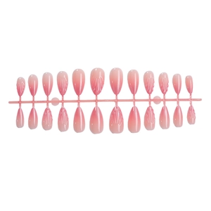 Pink gradient 3D press-on nails with shell texture in long almond shape, 24-piece set