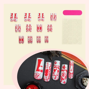 Halloween coffin press-on nails set with red spider web and evil eye designs