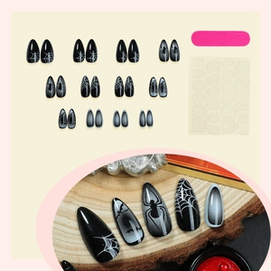 Halloween black spider web gradient press-on nails set with long stiletto design