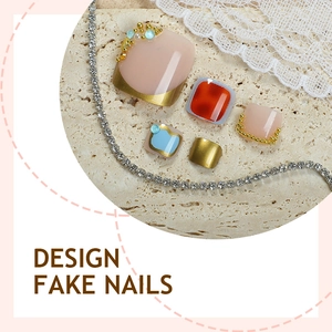 French tip leopard press-on toe nails with rhinestones and gold glitter finish