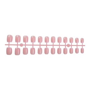 Short square light pink press-on nails set with 24 pieces on a professional display rod