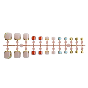 Short French leopard print press-on toenails set with shiny rhinestones and gold accents