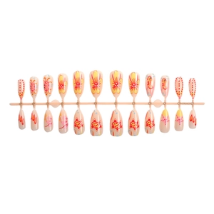 Almond shaped press-on nails set with ocean summer hand-painted patterns 24pcs