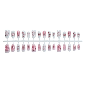 Kit de faux ongles 3D dégradé rose avec nœuds en relief, strass et perles élégantes