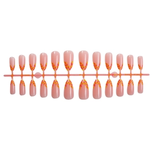 Set of 24 almond fake nails with nude base and autumn orange leaf patterns