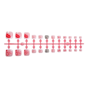 Lot de 24 faux ongles d'orteils pour la Saint-Valentin avec cœurs et strass