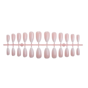 Almond-shaped pink jelly blush press-on nails set with 24 pieces on a plastic bar