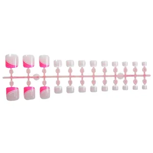 French tip press-on toenails with pink gradient and red wave dot pattern 24pcs