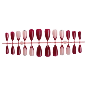 24pcs burgundy and nude almond press-on nails with cat eye effect and rhinestone accents