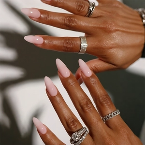 Almond Shape Press On Nails Pink Ombre Blush Style Glossy Fake Nails With Nail File And Jelly Glue For Women