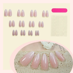 Pink gradient almond press-on nails set with adhesive tabs and nail file kit