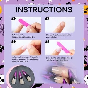 Halloween cat eye purple glitter bat false nails with full application guide