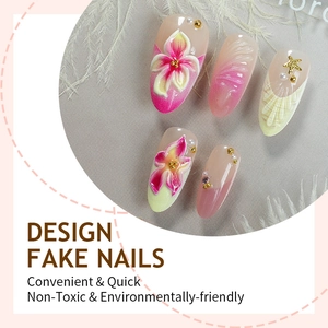 3D ocean themed press-on nails with shell flowers starfish and pearls in almond shape