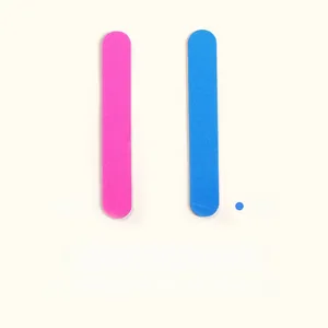 Dual-sided pink and blue nail files for shaping and smoothing edges on a clean background