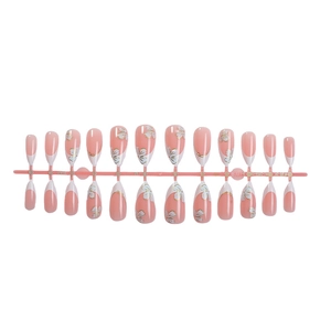 French tip almond press-on nails with 3D white flower designs and 24 pieces set