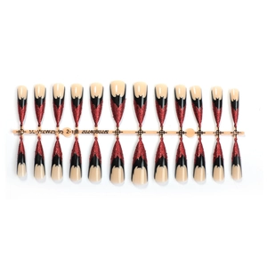 24pcs long stiletto press-on nails with black bat motifs and red glitter for Halloween