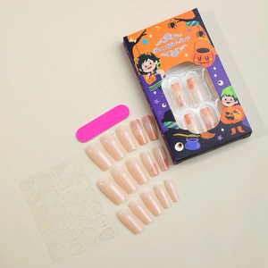 Halloween press on nails set with spider web designs and coffin shape nail tips