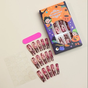 Halloween press on nails set with spider web and blood drop designs with tool kit