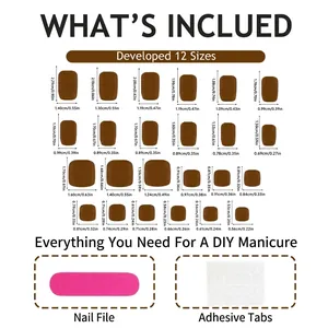 French style white press-on nail kit size chart with file and adhesive tabs