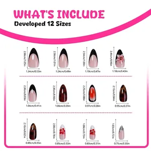 Detailed size guide for 3D flower press-on nails with 12 professional fitting sizes