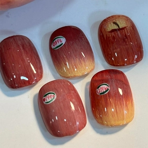 Red Apple Gradient Press On Nails Square Short Fake Nails For Women Ins Style Acrylic Manicure Removable Artificial Nails