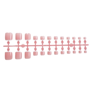 Glossy nude French pedicure press-on nails set with white tips and natural pink finish