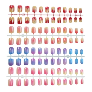 French gradient press-on nails set with vibrant fruit color watercolor effects